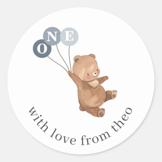 Sticker Rond Ours avec 3 Ballons Bleus (Devant)