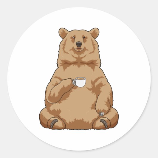Sticker Rond Ours avec la coupe de café (Devant)