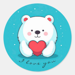 Sticker Rond Ours avec un coeur, personnalisé