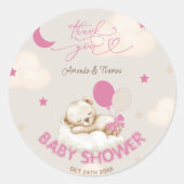 Sticker Rond Ours Ballons rose vif Baby shower Merci (Devant)