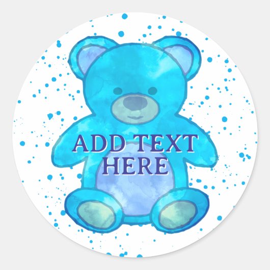 Sticker Rond Ours Bébé Cute En Bleu Texte Personnalisé (Devant)