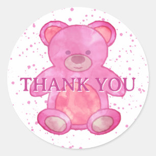 Sticker Rond Ours Bébé Cute En Merci Personnalisé Rose
