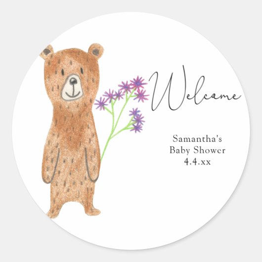 Sticker Rond Ours Bienvenue (Devant)