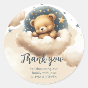 Sticker Rond Ours bleu sur les nuages baby shower invitation