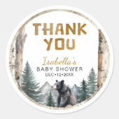 Sticker Rond Ours boisé | Merci baby shower (Devant)