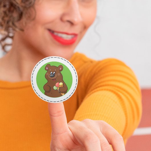 Sticker Rond Ours Brown Avec Crème Glaciaire