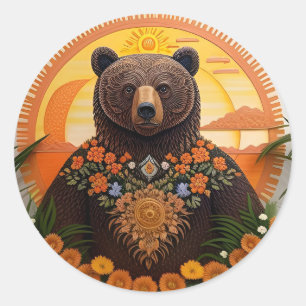 Sticker Rond Ours brun majestueux 