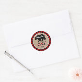 Sticker Rond Ours bûcheron Flanelle Wild One 1er Anniversaire (Enveloppe)