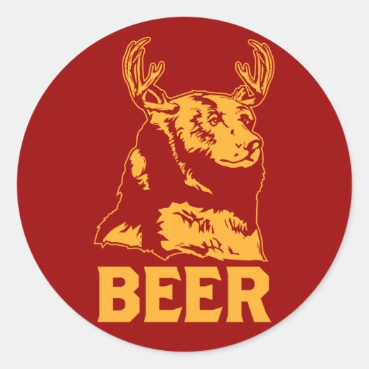 Sticker Rond Ours + Cerf = Bière (Devant)