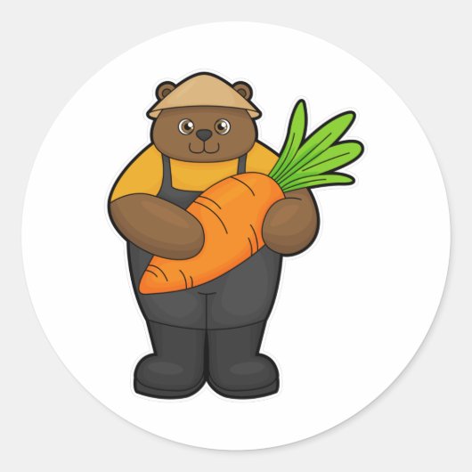 Sticker Rond Ours comme fermier avec carotte (Devant)