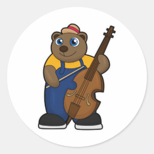 Sticker Rond Ours comme musicien avec guitare