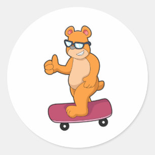 Sticker Rond Ours comme patineur avec skateboard