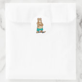 Sticker Rond Ours comme patineur avec skateboard (Sac)