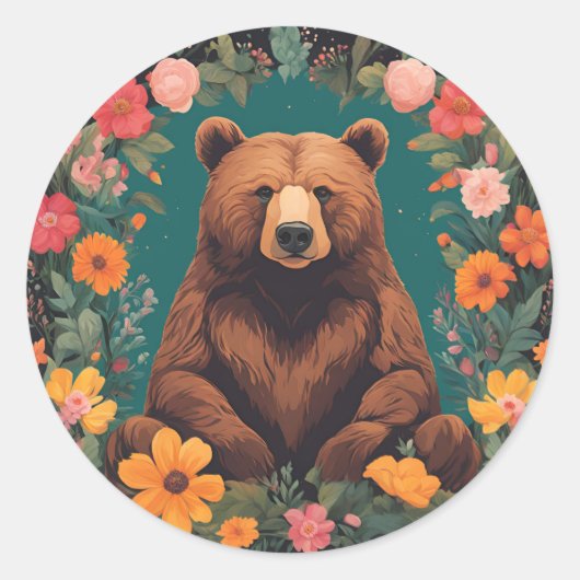 Sticker Rond Ours Cottagecore (Devant)