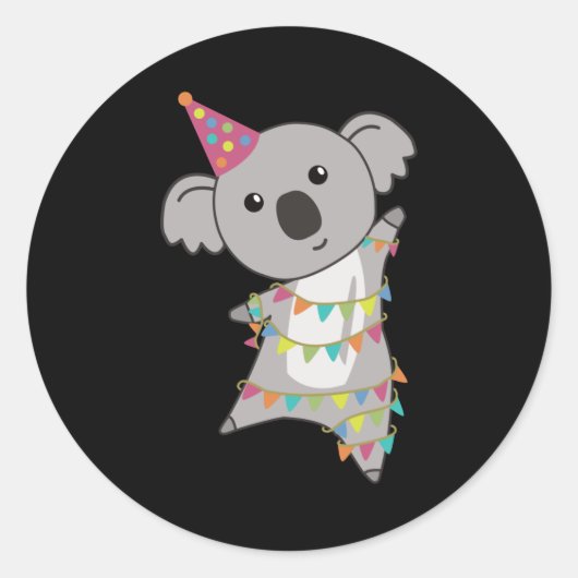 Sticker Rond Ours d'anniversaire Koala Ours Garland (Devant)