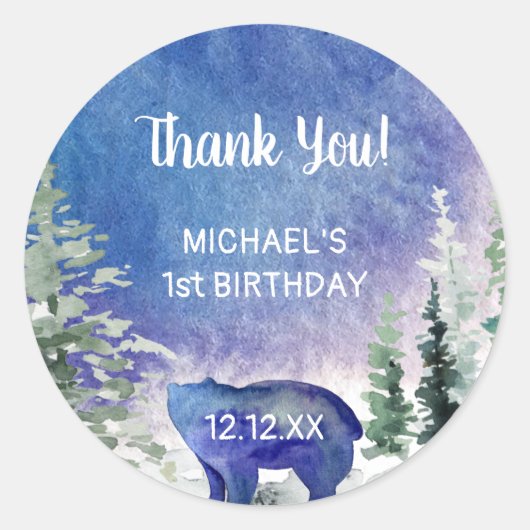 Sticker Rond Ours d'aquarelle Merci (Devant)