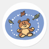 Sticker Rond Ours d'automne avec Feuilles en chute (Devant)
