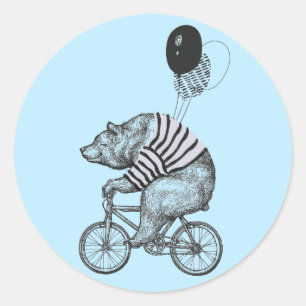 Sticker Rond Ours de bicyclette de ballon