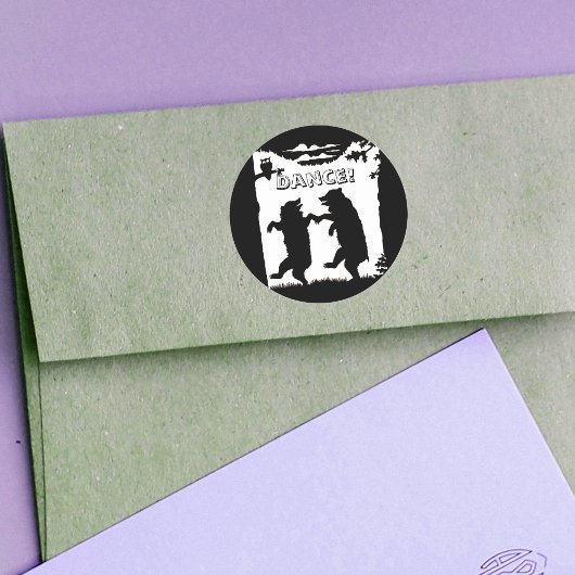 Sticker Rond Ours de danse Silhouette noire