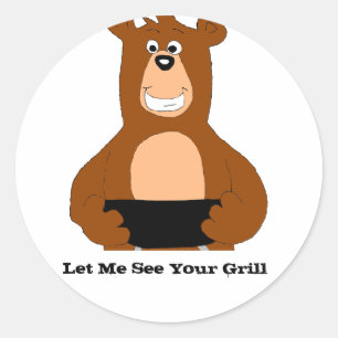 Sticker Rond Ours De Dessin Avec Grill BBQ