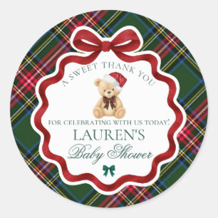Sticker Rond Ours de Noël à carreaux tartan Faveur de Baby Show