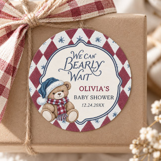 Sticker Rond Ours de Noël Garçon Prépa Fête de Bébé