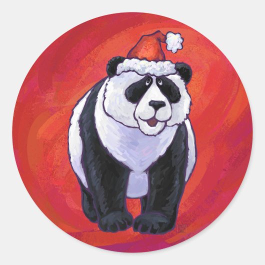 Sticker Rond Ours de panda à Santa Hat sur Rouge (Devant)