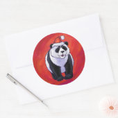 Sticker Rond Ours de panda à Santa Hat sur Rouge (Enveloppe)