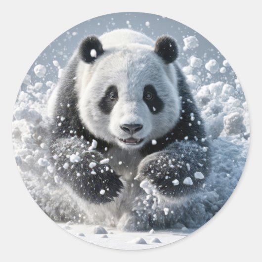 Sticker Rond Ours De Panda Courir Dans La Neige (Devant)
