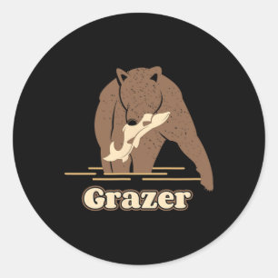 Sticker Rond Ours de pêche de Graz graisse marron Grizzly Beart