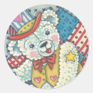 Sticker Rond OURS DE TEDDY PATRIOTIQUE, BÂTIMENTS DE QUILTE Ron