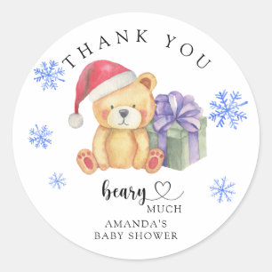 Sticker Rond Ours d'hiver - beaucoup d'amour - merci