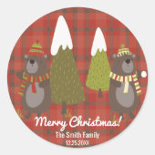 Sticker Rond Ours d'hiver Blanc Noël Rouge Buffle Plaid (Devant)