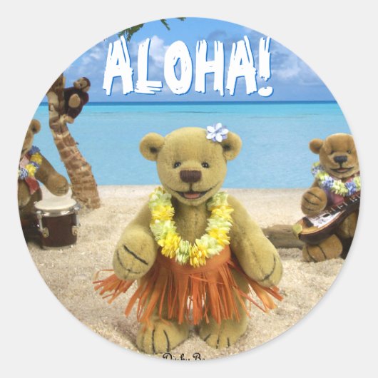 Sticker Rond Ours Dinky : Plage Amusant (Devant)