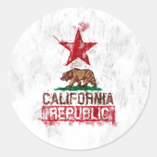 Sticker Rond Ours drapeau de Californie en style peint (Devant)