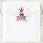 Sticker Rond Ours drapeau de Californie en style peint (Sac)