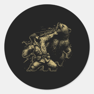 Sticker Rond Ours Drôle Homme Punching Ours Retro Chasse Vintag