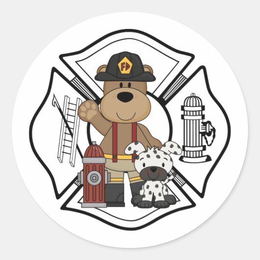 Sticker Rond Ours du service d'incendie du pompier (Devant)