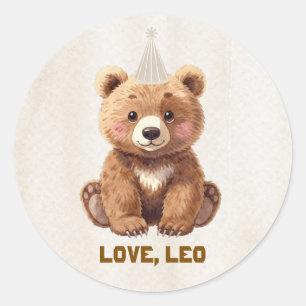 Sticker Rond Ours en aquarelle mignonne forêt anniversaire Clas