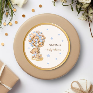 Sticker Rond Ours En Attente Ours Bleu Baby Shower Vintage