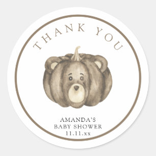 Sticker Rond Ours en citrouille d'automne - merci