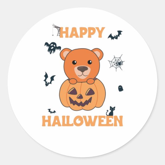Sticker Rond Ours En Citrouille Doux Ours Joyeux Halloween (Devant)
