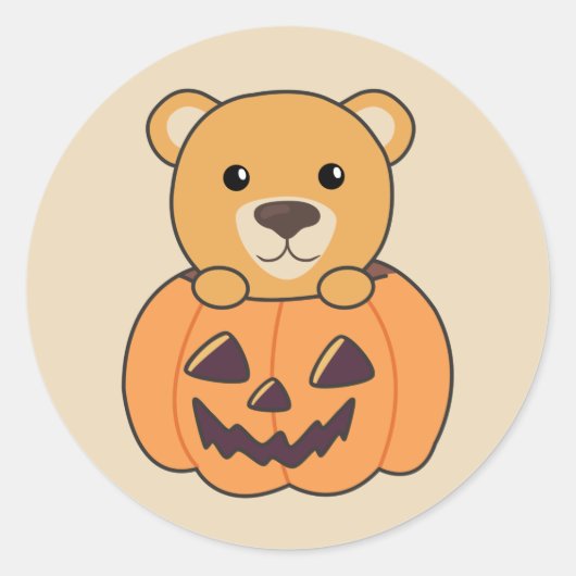 Sticker Rond Ours En Citrouille Doux Ours Joyeux Halloween Clas (Devant)