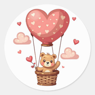 Sticker Rond Ours en forme de coeur Ballons à air chaud avec le