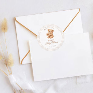 Sticker Rond Ours en gingembre marron papier pour Baby Shower N