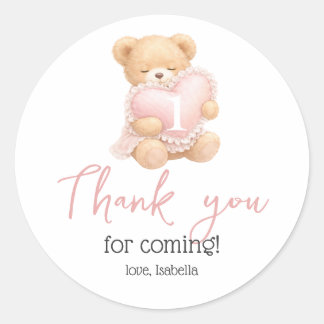 Sticker Rond Ours en gingembre rose pour 1er anniversaire