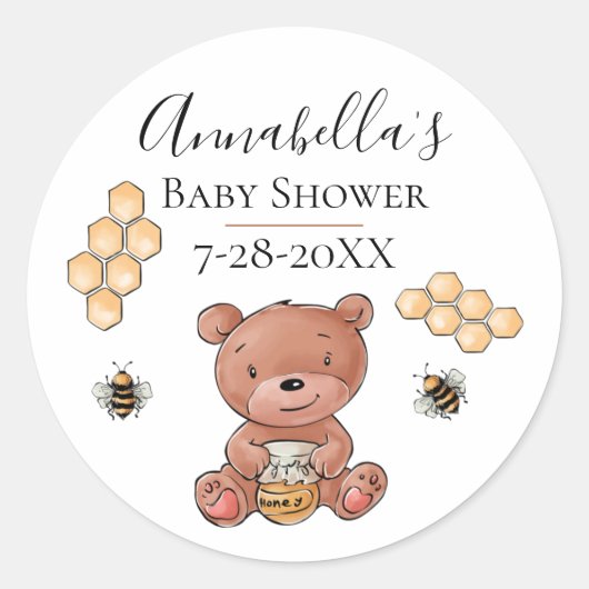 Sticker Rond Ours en miel et abeilles (Devant)