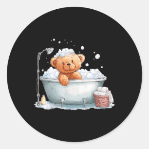 Sticker Rond Ours en mousse drôle en costume de baignoire
