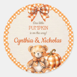 Sticker Rond Ours en peluche à carreaux d'automne Feuilles de c