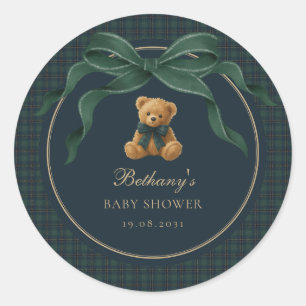 Sticker Rond Ours en peluche à carreaux tartan vintage avec noe